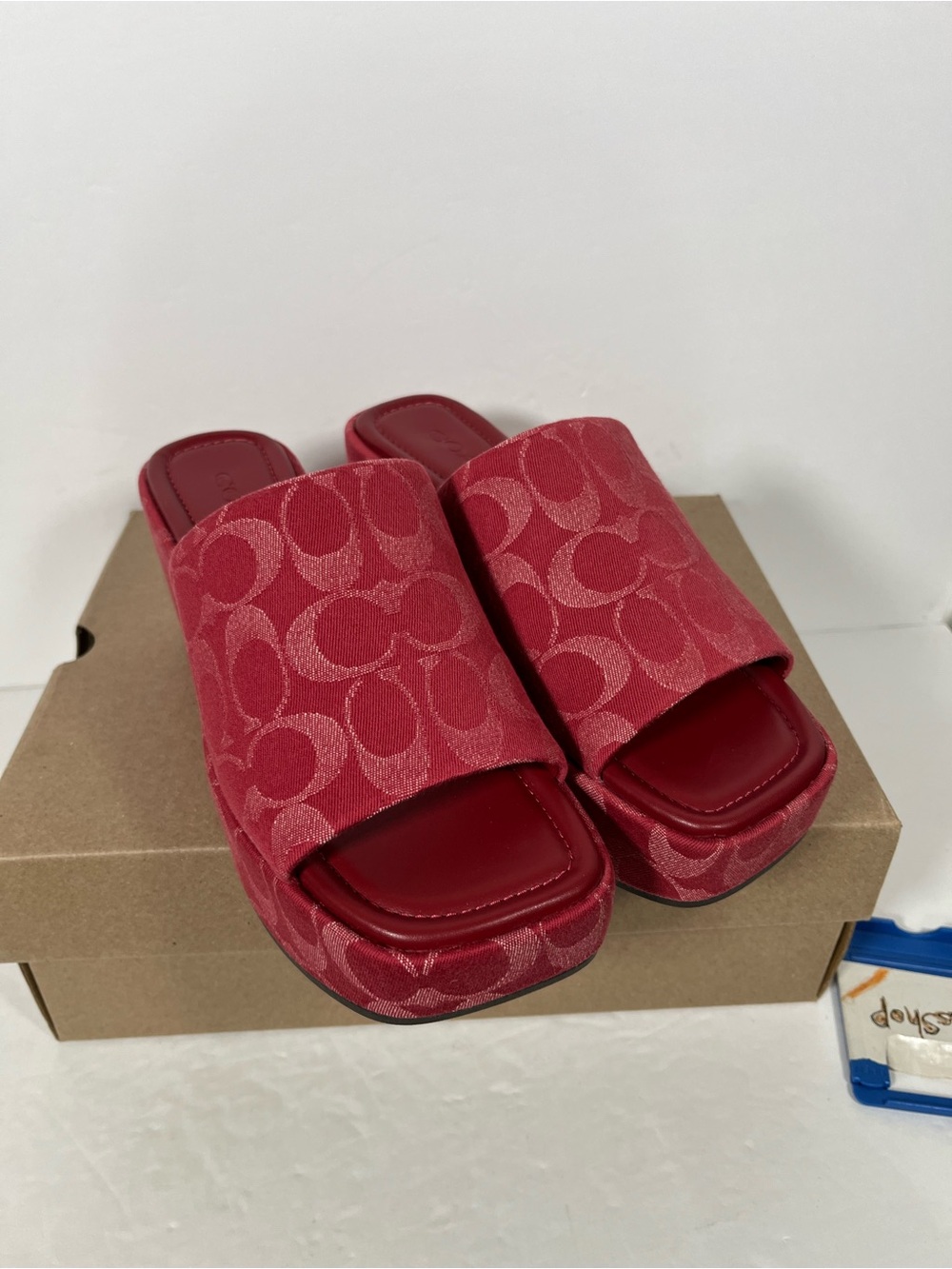 NIB COACH Women Phoebe Platform Sandal Signature Denim True Red - Picture 4 of 11